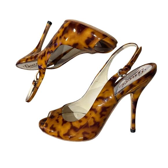 Gucci Patent Peep Toe Tortoise Shell Heels Sz. 7.5 - Picture 3 of 8